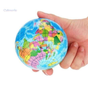 Balle anti-stress représentant le globe terrestre, idéale pour le stress